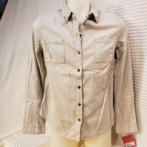 MOSSIMO: White Denim Shirt w/Stud Detail on collar
